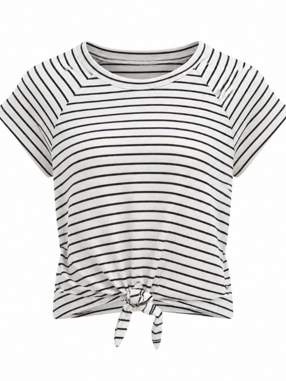 Women's Alya Striped Black/cream Knotted Top Size M Short Sleeve Stretch